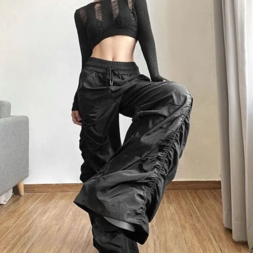 Micas Y2k Kpopstyle Style Gathered Drawstring‎ Wide Leg Cargo Pants Size M - Picture 4 of 16